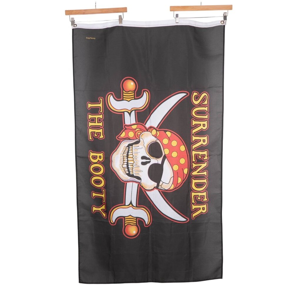 Surrender The Booty Pirate Flag Jolly Rogers Skull Crossbones Black Red Nylon